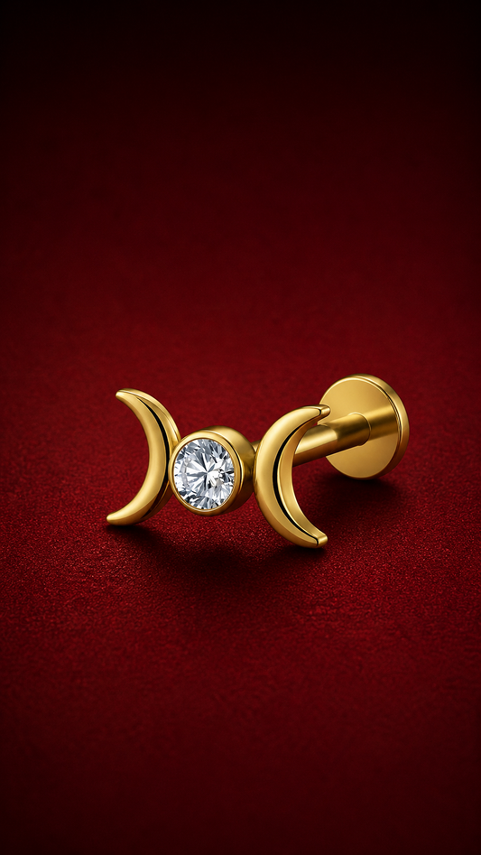 Right Grand ASTM F136 Titanio 16G Dea Luna Crescente Helix Cartilagine Orecchino CZ Tripla Fase Lunare Conch Tragus Piercing Naso