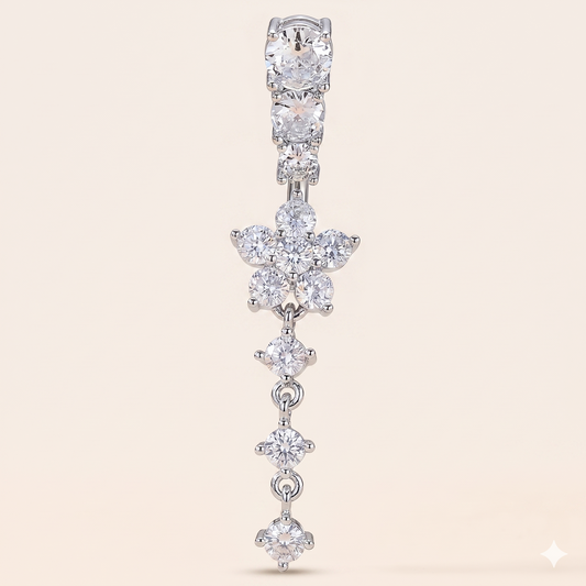 Cyrkonowy wisiorek-kwiatek Piercing do pępka ze złotej stali nierdzewnej