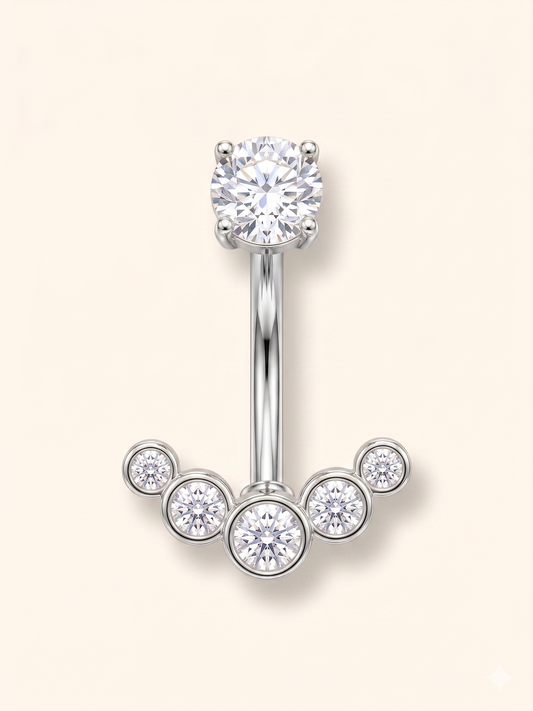 Wisiorek z kryształowym kwiatkiem do pępka ze złotej stali