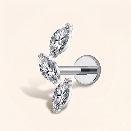 Piercing Labret z potrójną markizą i cyrkonią z tytanu ASTM F136 16G