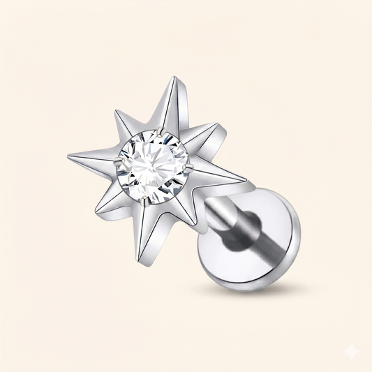 Piercing Labret z tytanową gwiazdą – Helix Tragus 16G