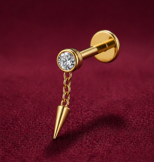 Right Grand ASTM F136 Titanio Bezel CZ Pendente Cono Labret Orecchino Cartilagine Conch Helix Stud Tragus Spike Catena Drop Orecchino
