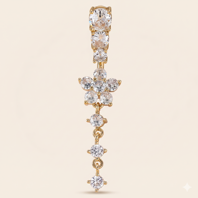 Piercing Nombril Pendant Fleur Zircon en Acier Inoxydable Doré