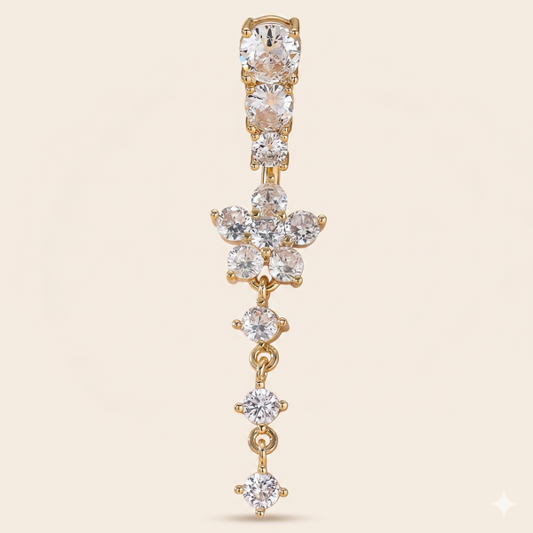 Piercing Nombril Pendant Fleur Zircon en Acier Inoxydable Doré