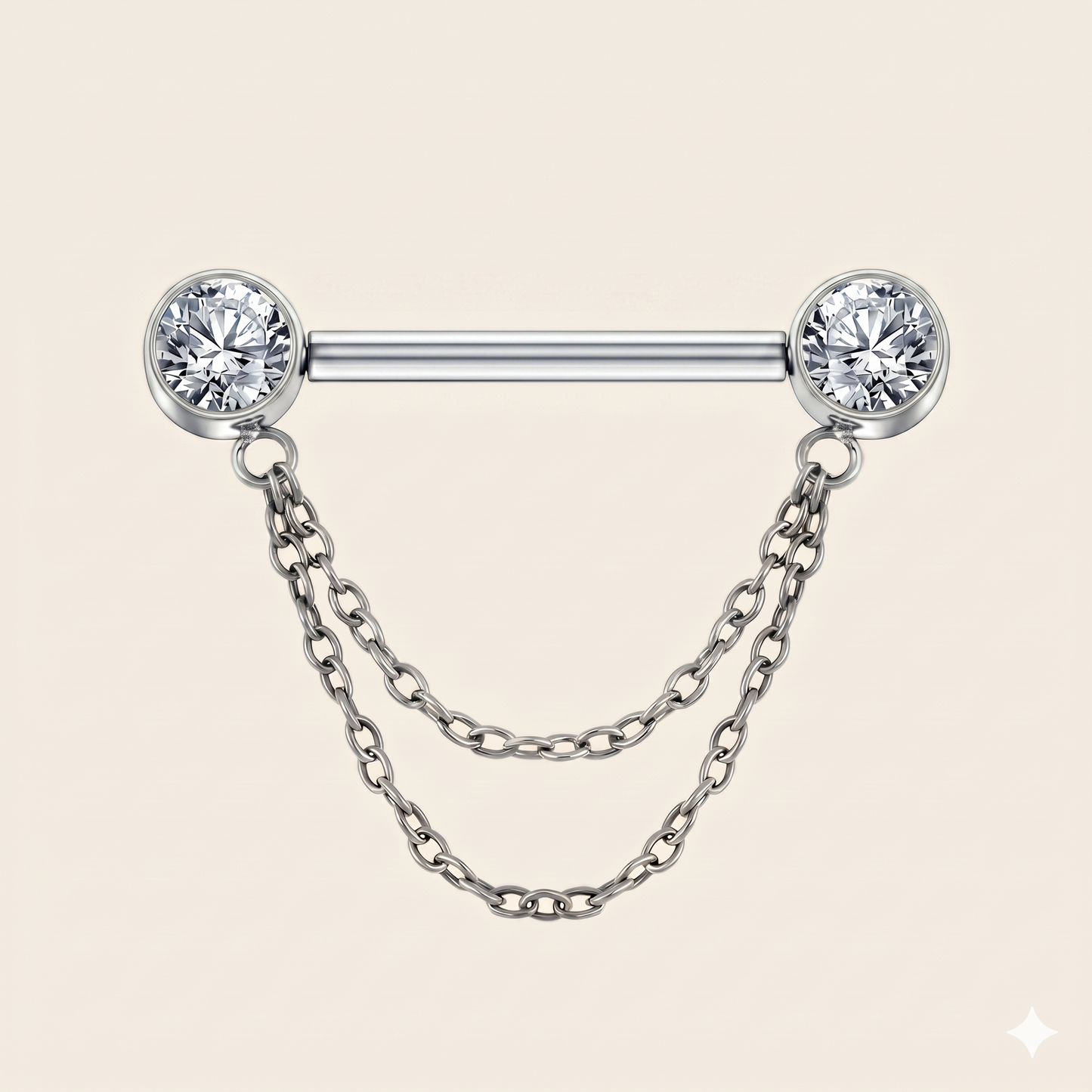 Neogotycki, pozłacany podwójny łańcuszek z tytanu i cyrkonii