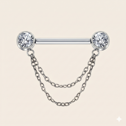 Neogotycki, pozłacany podwójny łańcuszek z tytanu i cyrkonii