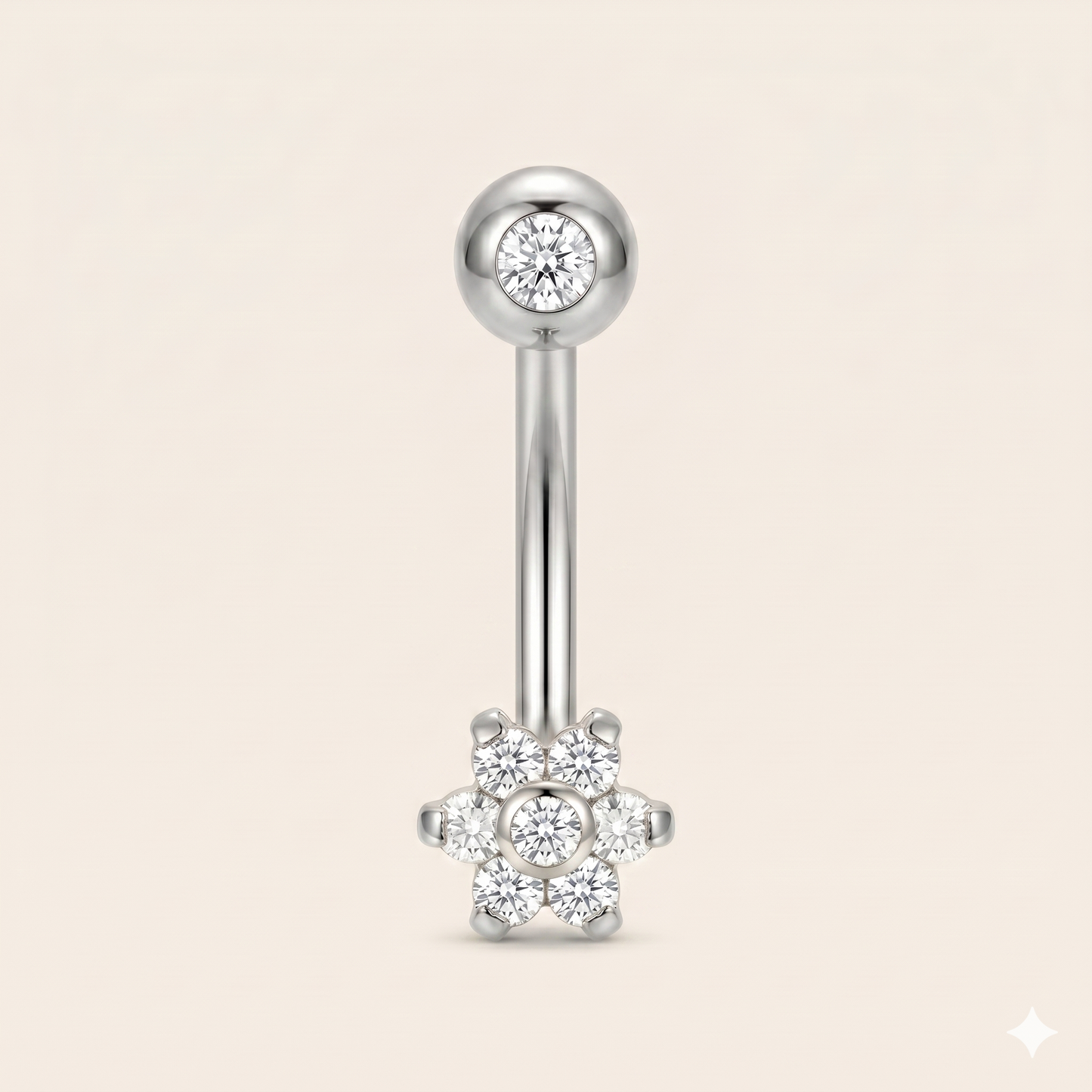 Piercing do pępka Cyrkonowy kryształ z tytanowym gwintem wewnętrznym G23