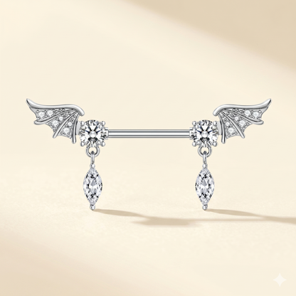 Piercing do sutków z tytanową cyrkonią i anielskim skrzydłem – zestaw 2 osłonek 14G