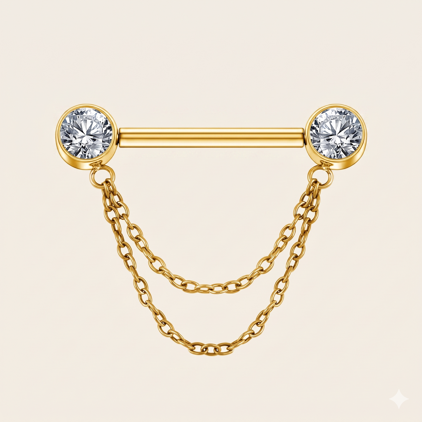 Neogotycki, pozłacany podwójny łańcuszek z tytanu i cyrkonii