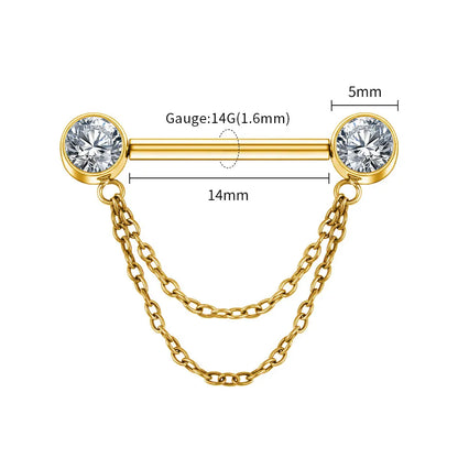 Neogotycki, pozłacany podwójny łańcuszek z tytanu i cyrkonii