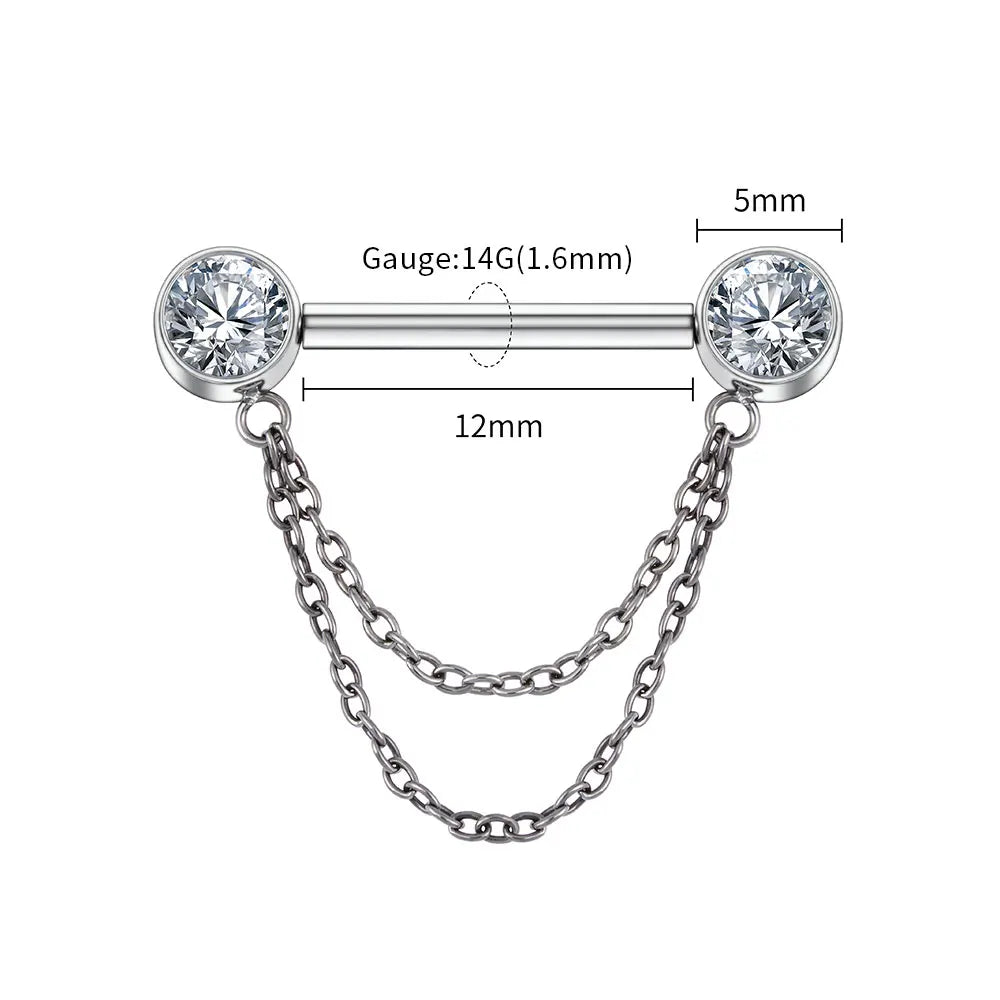 Neogotycki, pozłacany podwójny łańcuszek z tytanu i cyrkonii