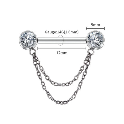 Neogotycki, pozłacany podwójny łańcuszek z tytanu i cyrkonii