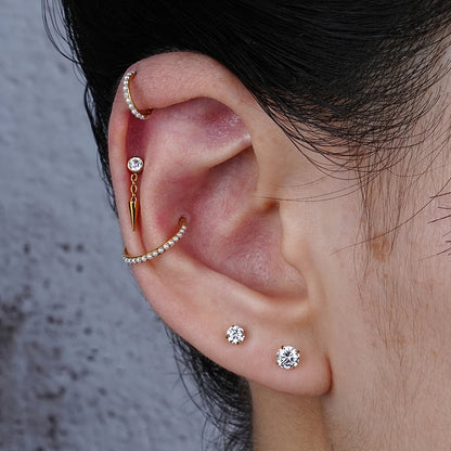 Right Grand ASTM F136 Tytan Bezel CZ Wiszący Stożek Labret Kolczyk Chrząstka Conch Helix Sztyft Tragus Kolec Łańcuszek Drop Kolczyk