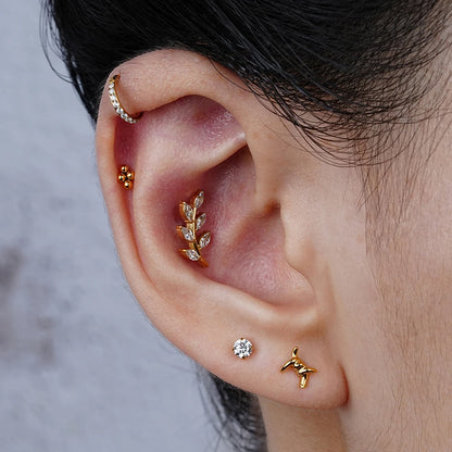 Right Grand ASTM F136 Titanio 16G Orecchino Stud Foglie Marquise CZ Helix Cartilagine Conch Flat Back Gioiello Piercing
