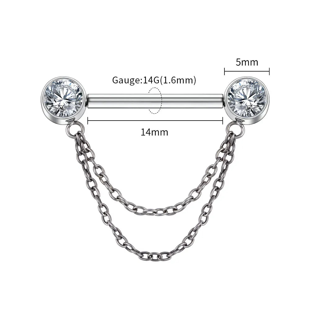 Neogotycki, pozłacany podwójny łańcuszek z tytanu i cyrkonii