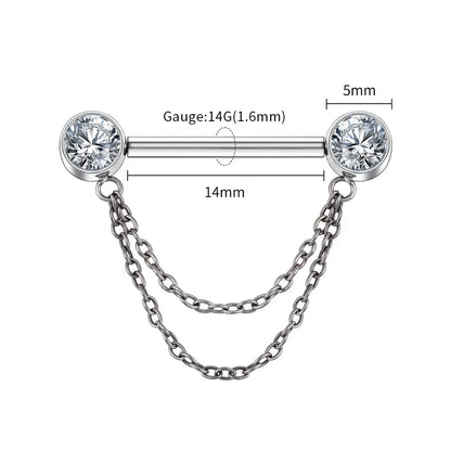 Neogotycki, pozłacany podwójny łańcuszek z tytanu i cyrkonii