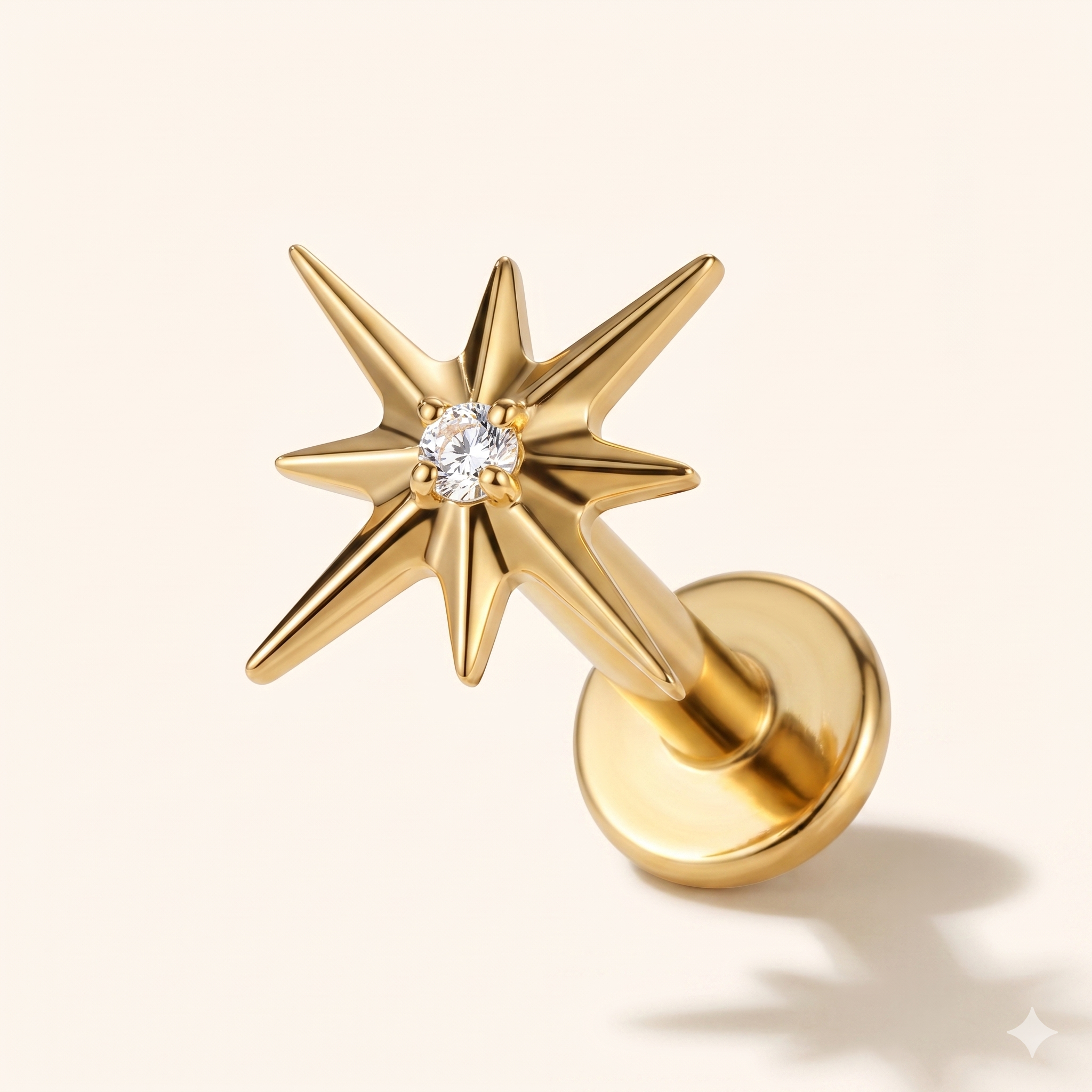 Piercing Labret Étoile en Titane – Tragus Hélix 16G –