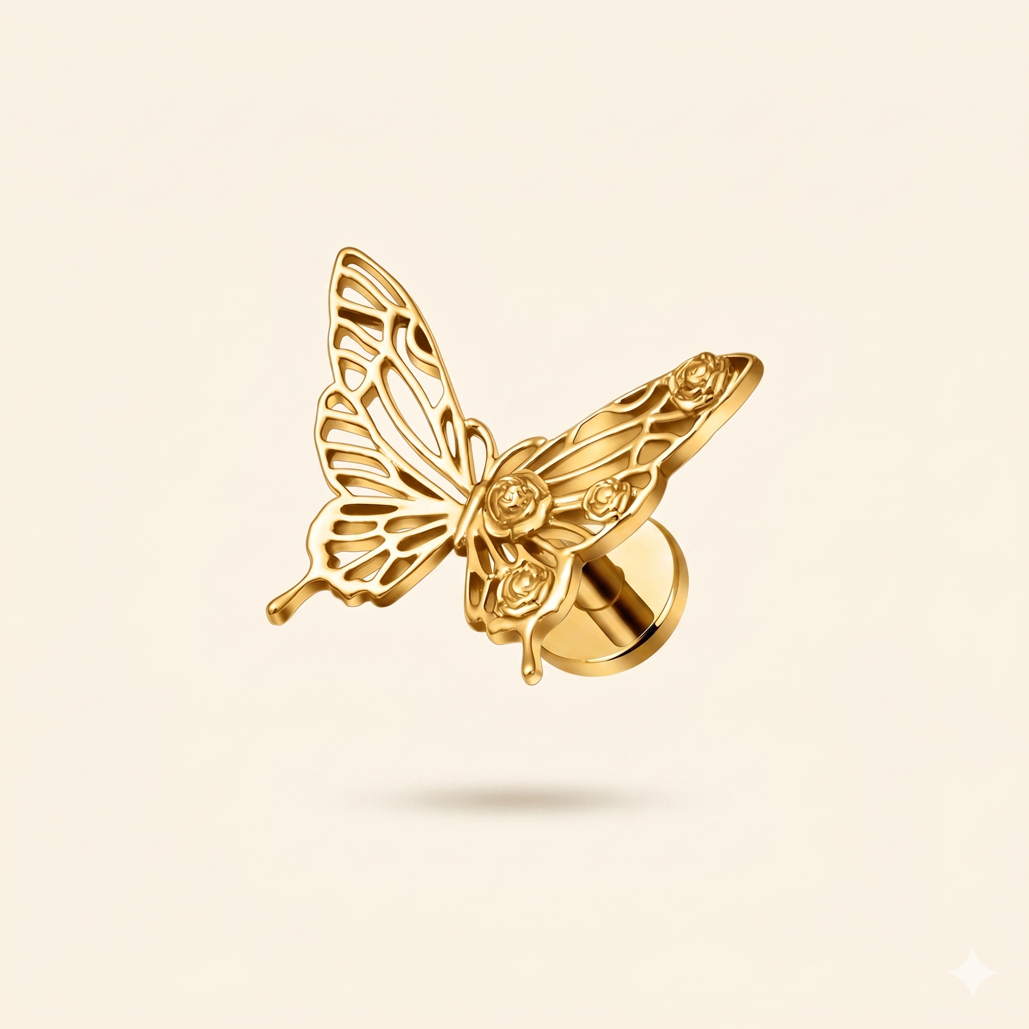 Piercing Labret Papillon CZ en Titane ASTM F136 – Cartilage 16G