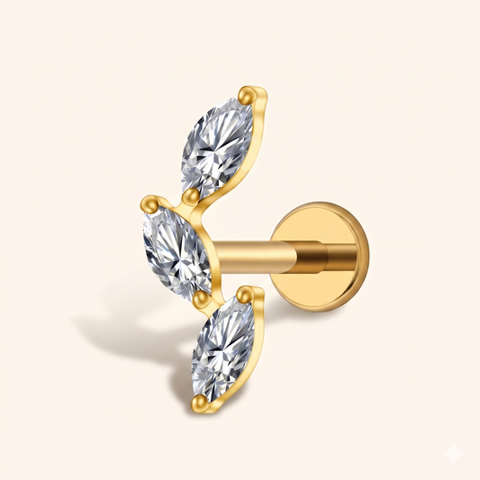 Piercing Labret z potrójną markizą i cyrkonią z tytanu ASTM F136 16G