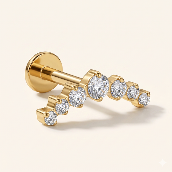 Piercing Labret Climber Cluster Zircon en Titane ASTM F136 16G