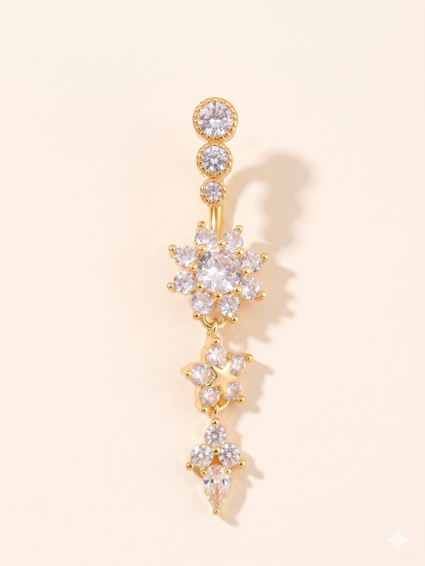 Piercing do pępka z kryształowym wiszącym kwiatkiem ze stali nierdzewnej