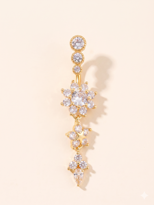 Piercing do pępka z kryształowym wiszącym kwiatkiem ze stali nierdzewnej