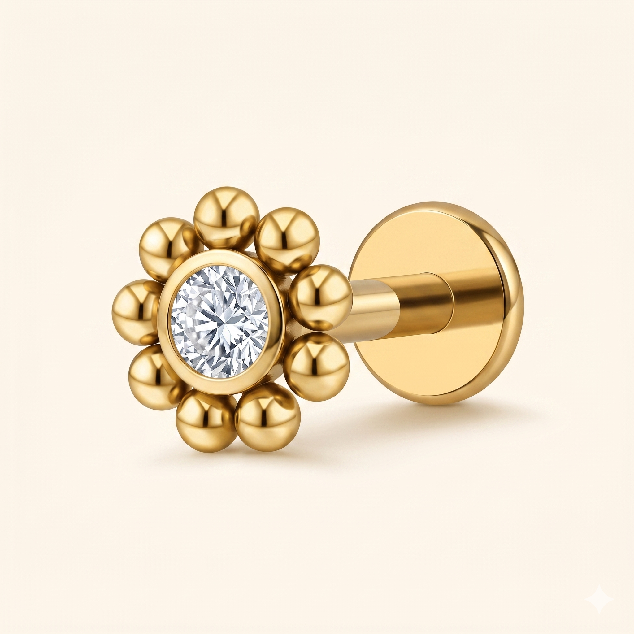 Piercing Labret Soleil Fleur Zircon en Titane ASTM F136 16G