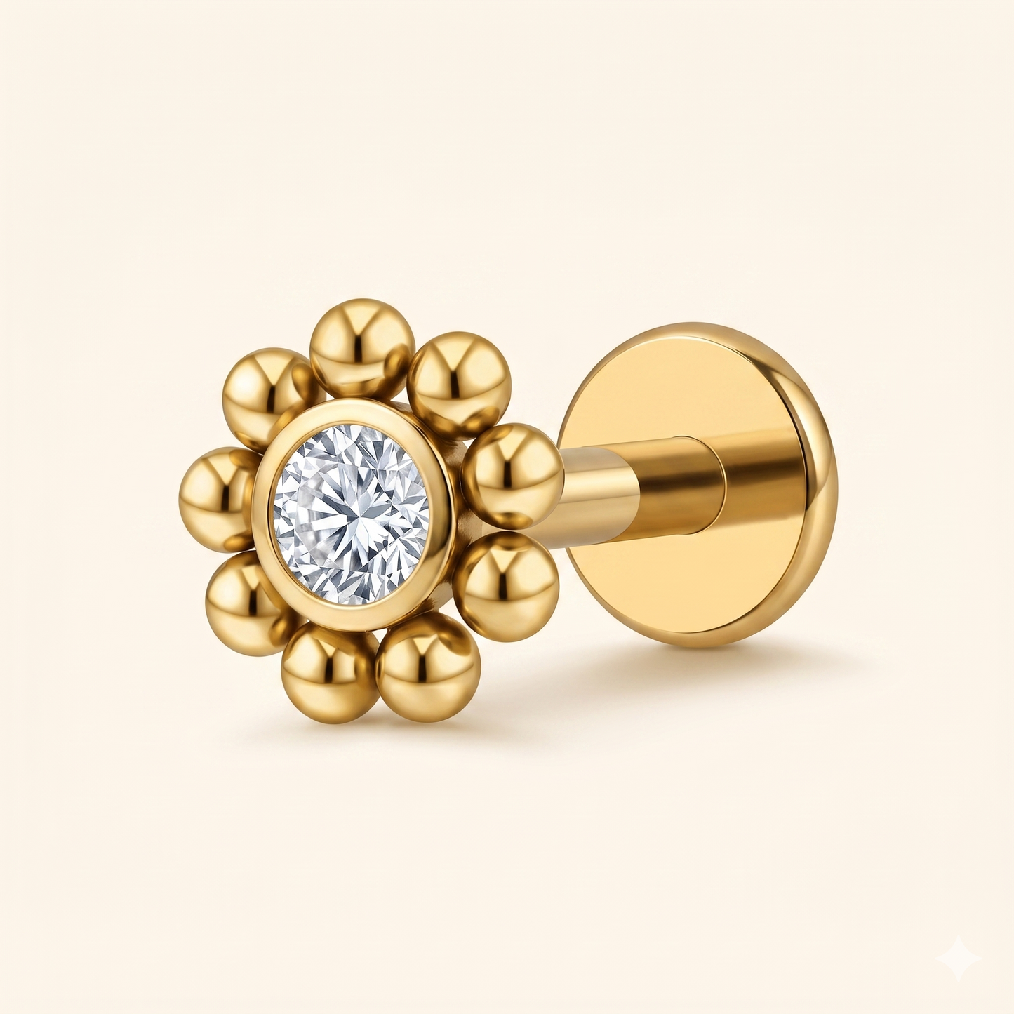 Piercing Labret Soleil Fleur Zircon en Titane ASTM F136 16G