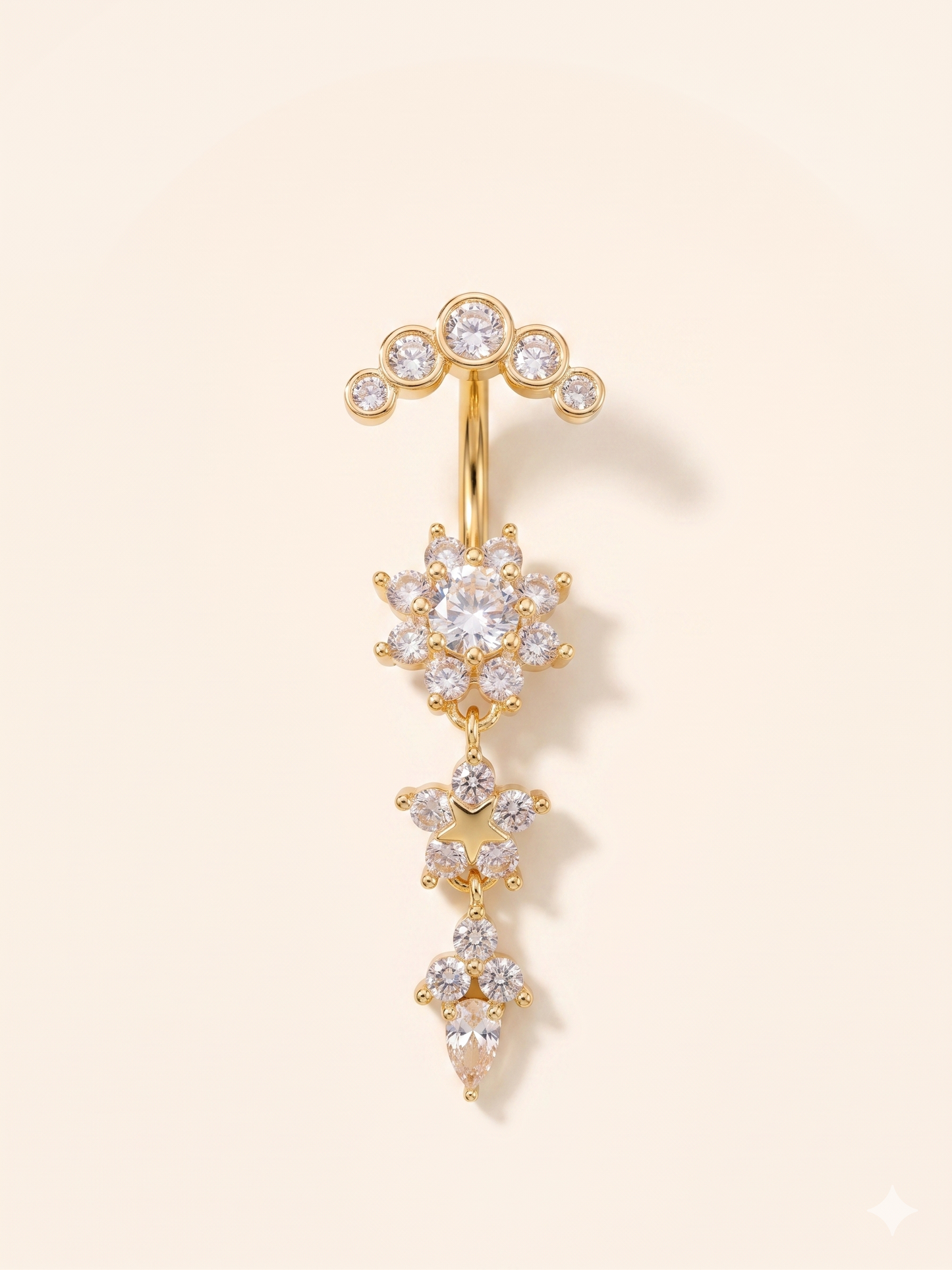 CZ Kwiatowy wisiorek Piercing do pępka ze złotej i srebrnej stali