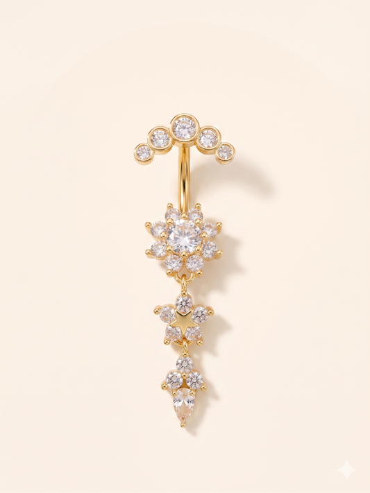 CZ Kwiatowy wisiorek Piercing do pępka ze złotej i srebrnej stali