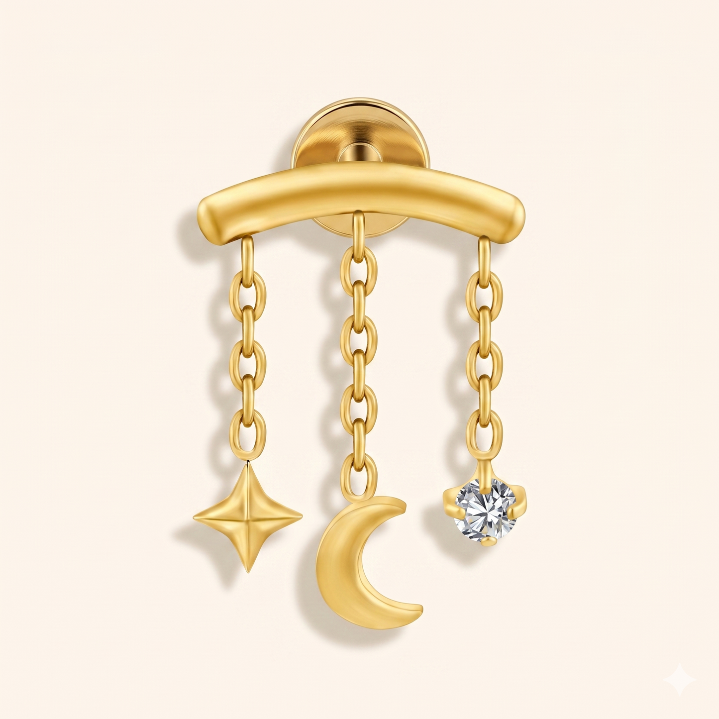 Piercing Hélix Chaîne Étoile Lune Zircon en Titane ASTM F136