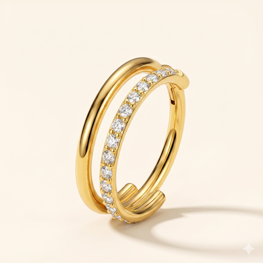 Pierścień zatrzaskowy z rzędem diamentów z tytanu G23 – muszla 16G