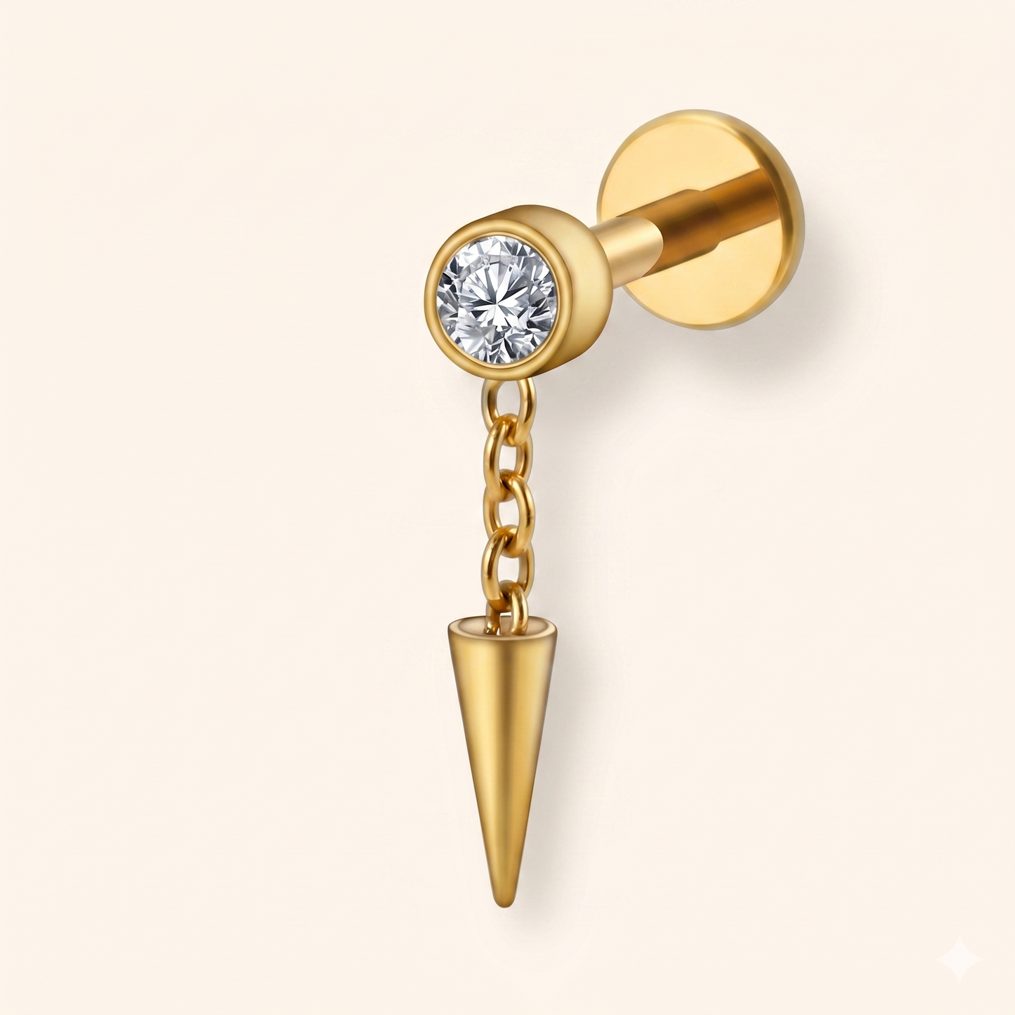 Right Grand ASTM F136 Tytan Bezel CZ Wiszący Stożek Labret Kolczyk Chrząstka Conch Helix Sztyft Tragus Kolec Łańcuszek Drop Kolczyk