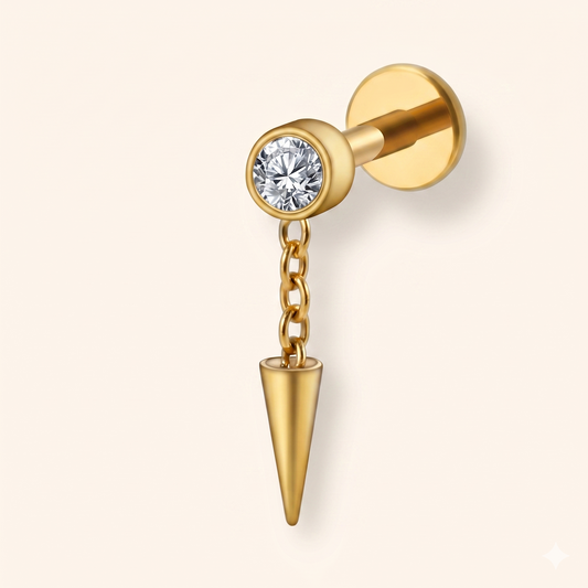 Right Grand ASTM F136 Titanio Bezel CZ Pendente Cono Labret Orecchino Cartilagine Conch Helix Stud Tragus Spike Catena Drop Orecchino