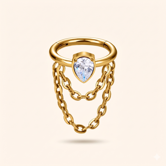 Pierścień Daith Cyrkon Tytanowy łańcuszek ASTM F136 – Chrząstka przegrody 16G