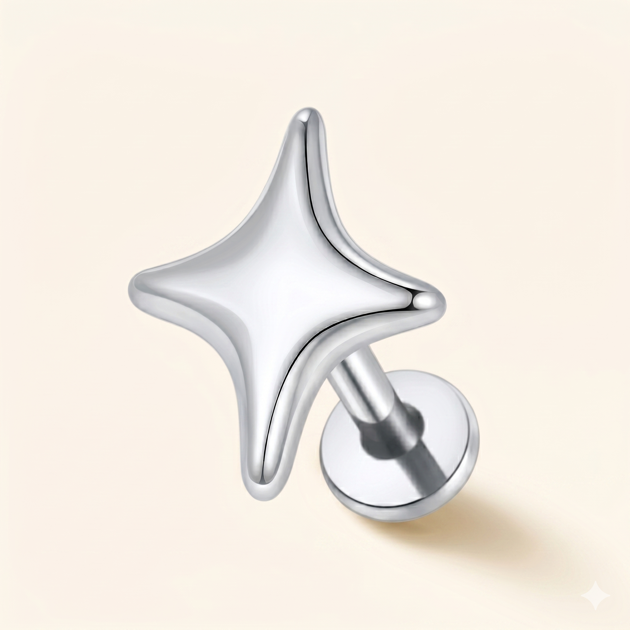 Piercing Labret Étoile en Titane – Tragus Hélix 16G – Modèle E