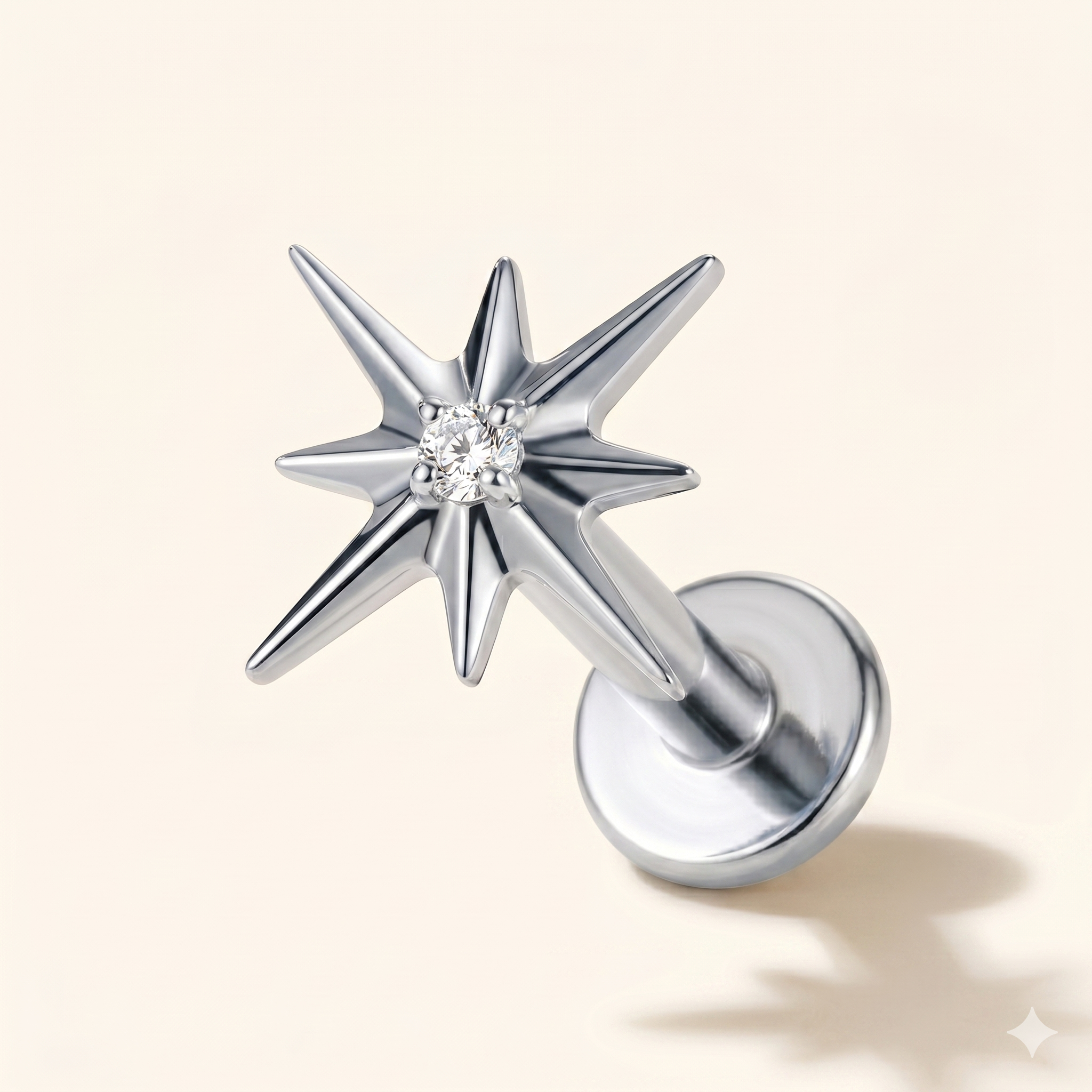 Piercing Labret Étoile en Titane – Tragus Hélix 16G –