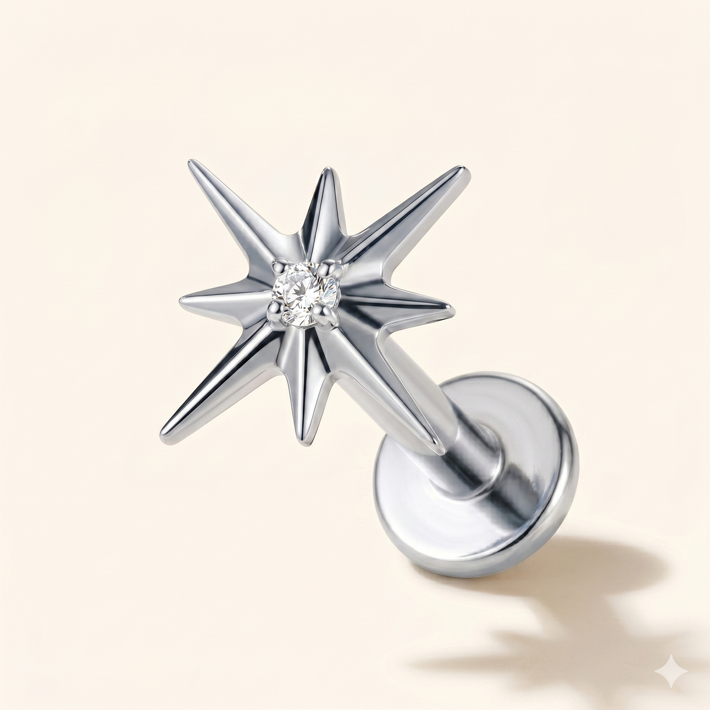 Piercing Labret Étoile en Titane – Tragus Hélix 16G –