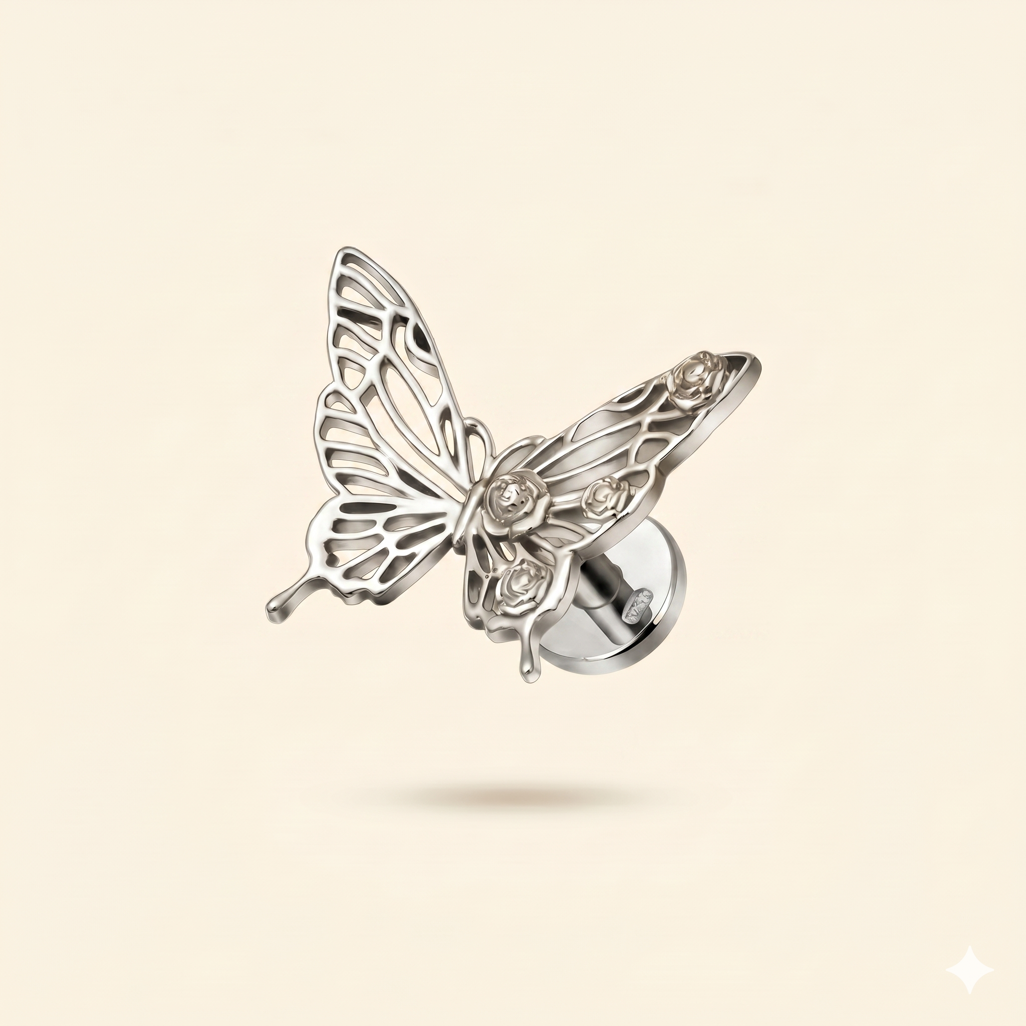 Piercing Labret Papillon CZ en Titane ASTM F136 – Cartilage 16G