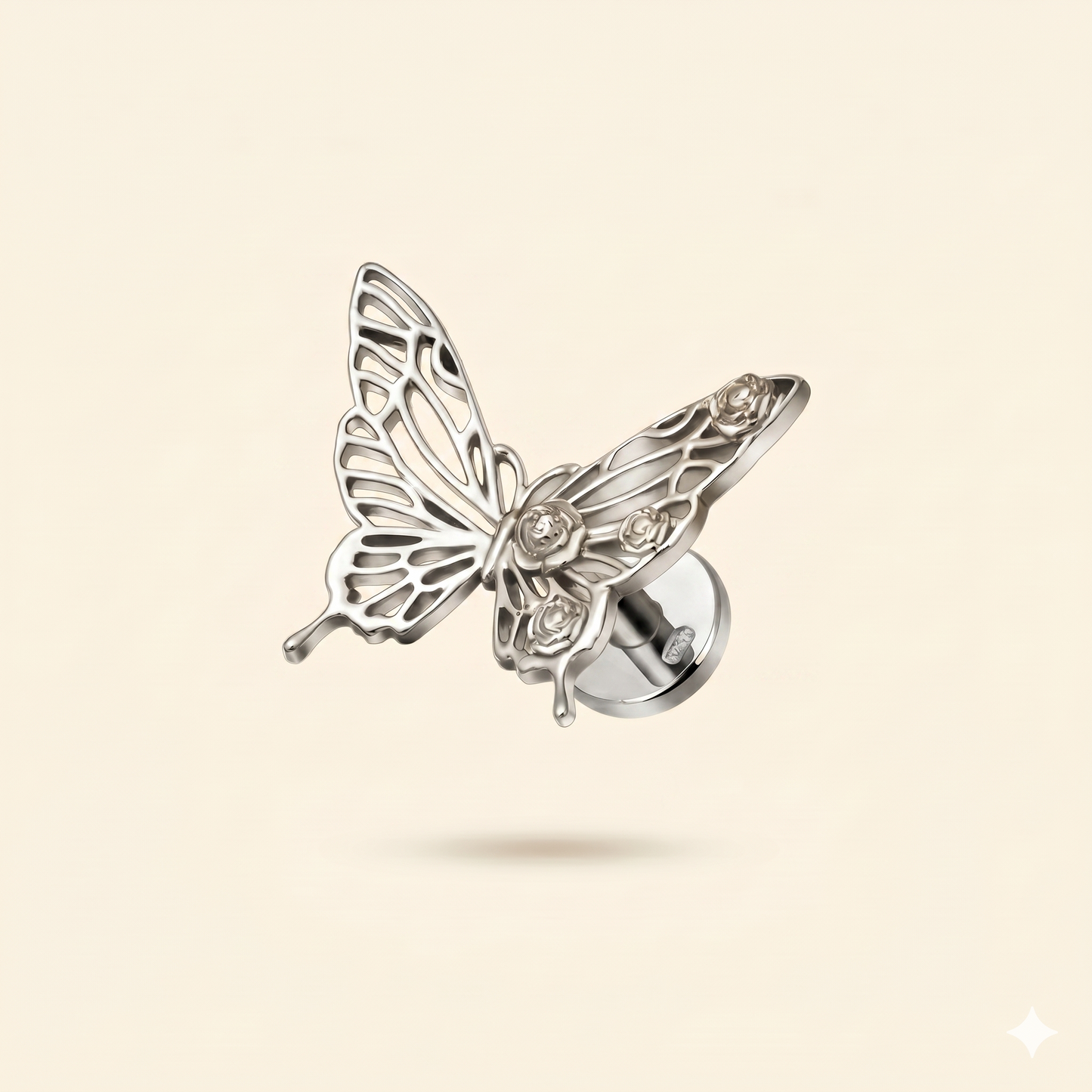 Piercing Labret Papillon CZ en Titane ASTM F136 – Cartilage 16G