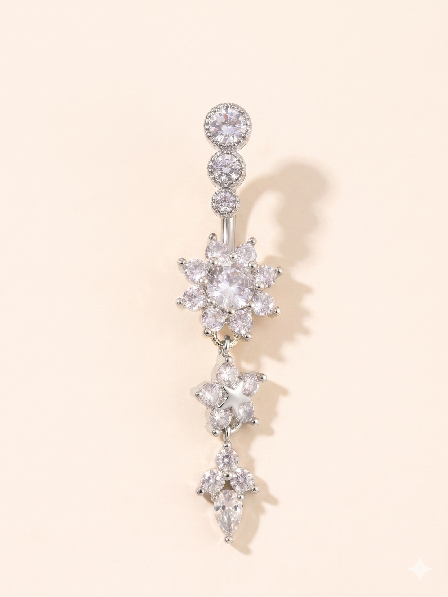 Piercing do pępka z kryształowym wiszącym kwiatkiem ze stali nierdzewnej