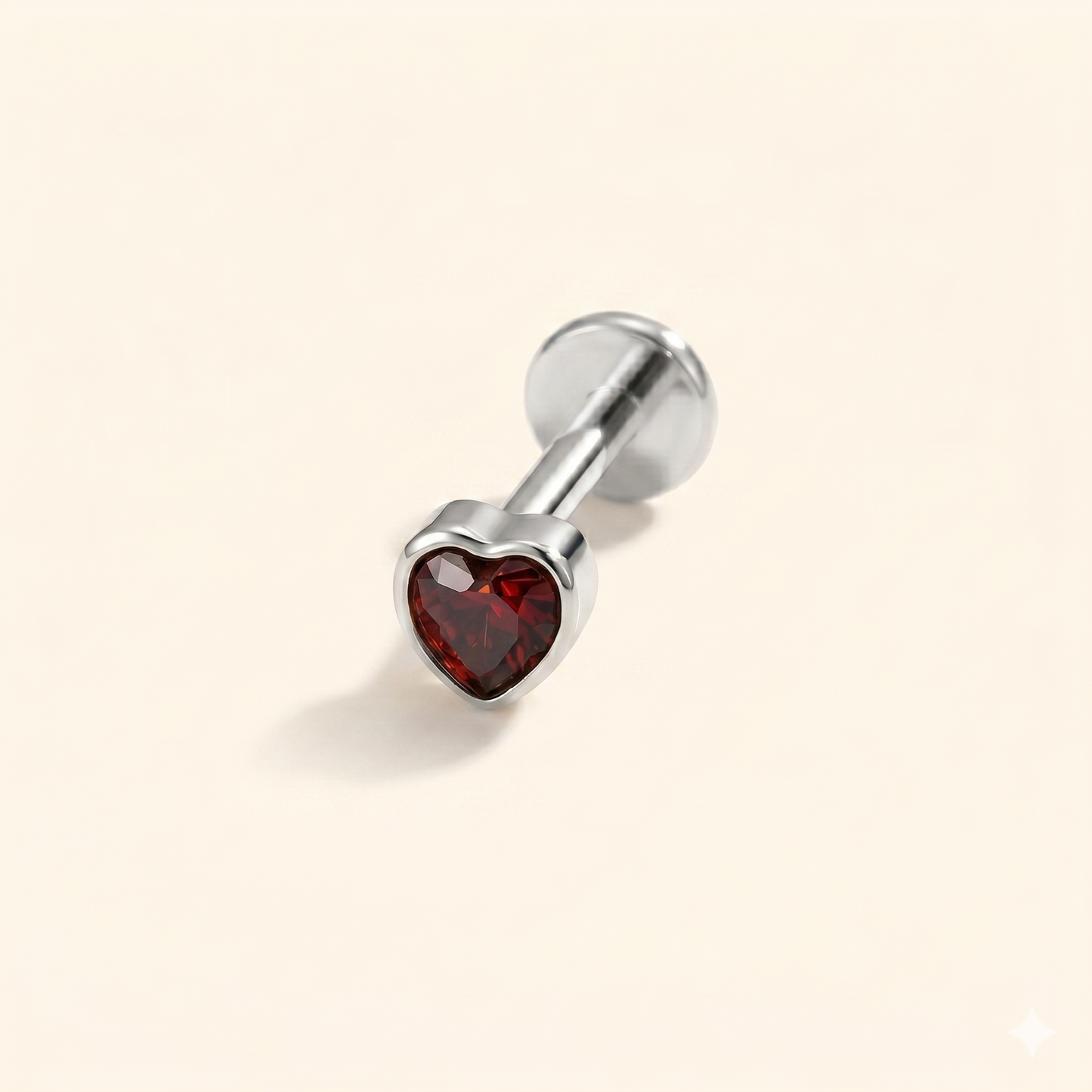 Piercing Labret z cyrkoniowym sercem z tytanu ASTM F136 16G
