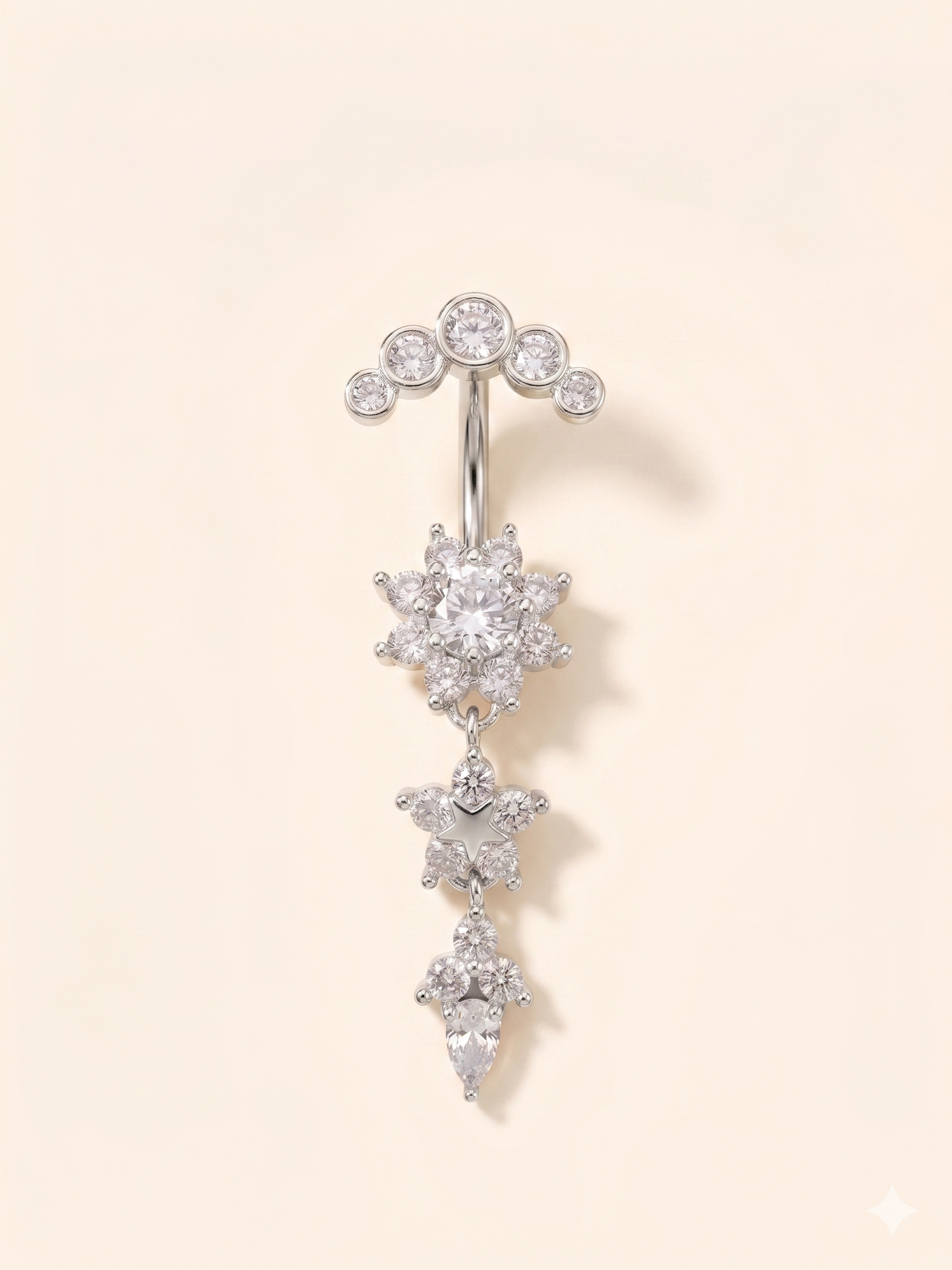 CZ Kwiatowy wisiorek Piercing do pępka ze złotej i srebrnej stali