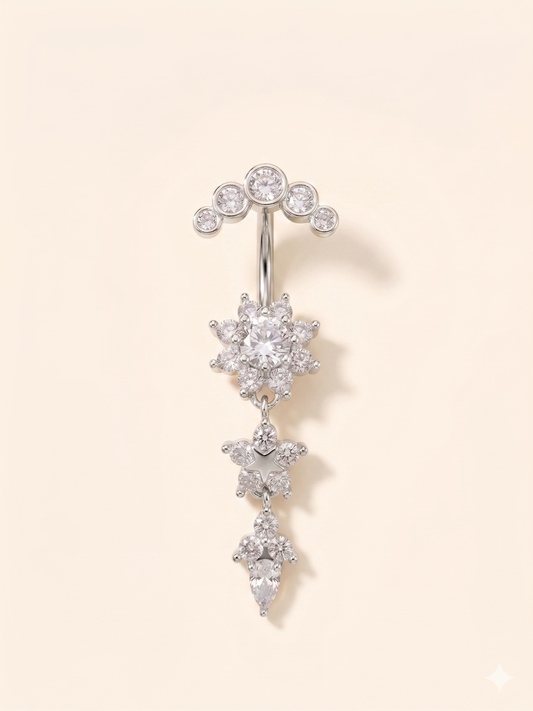 CZ Kwiatowy wisiorek Piercing do pępka ze złotej i srebrnej stali