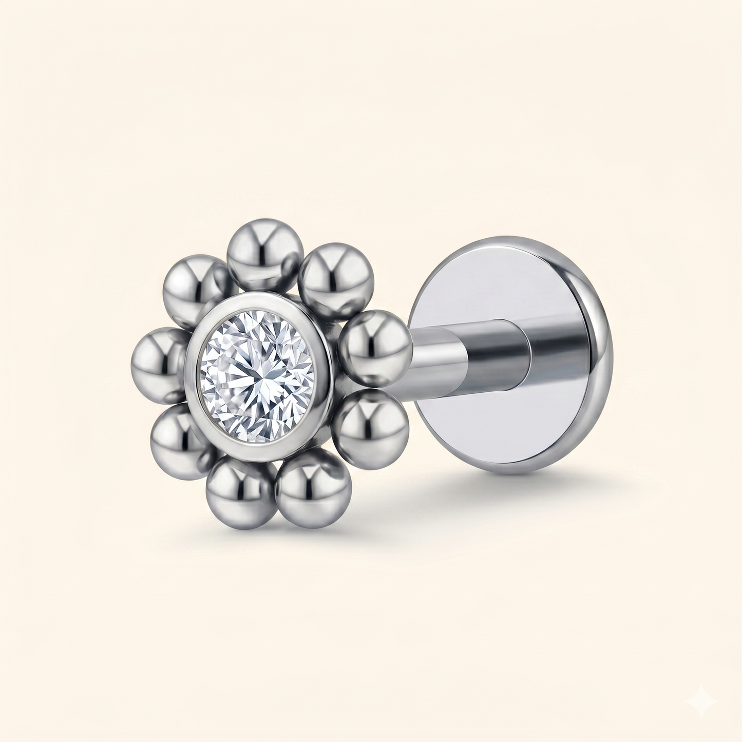 Piercing Labret Soleil Fleur Zircon en Titane ASTM F136 16G