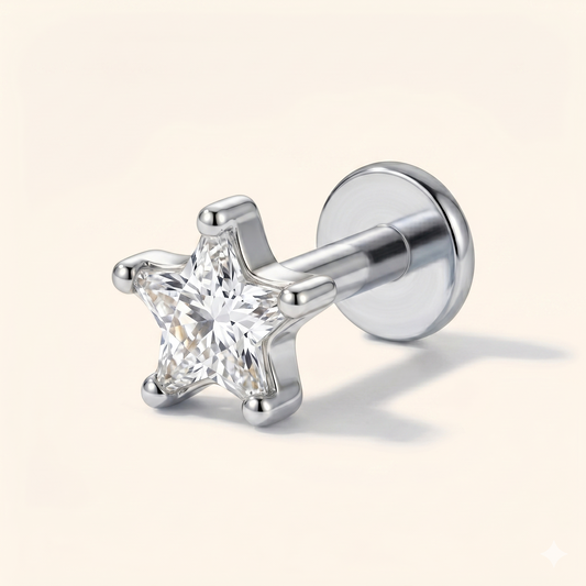 Piercing z cyrkoniową gwiazdą Labret z tytanu ASTM F136 16G