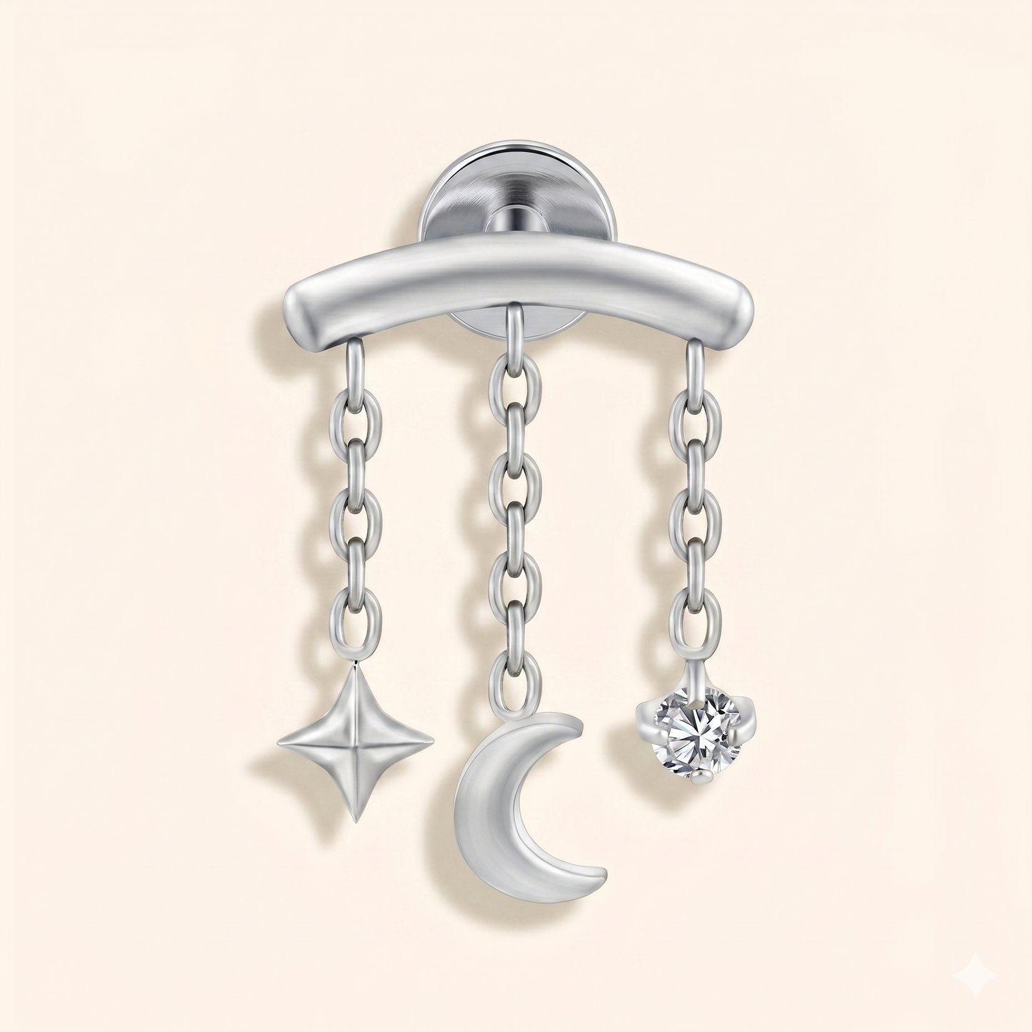 Piercing Hélix Chaîne Étoile Lune Zircon en Titane ASTM F136