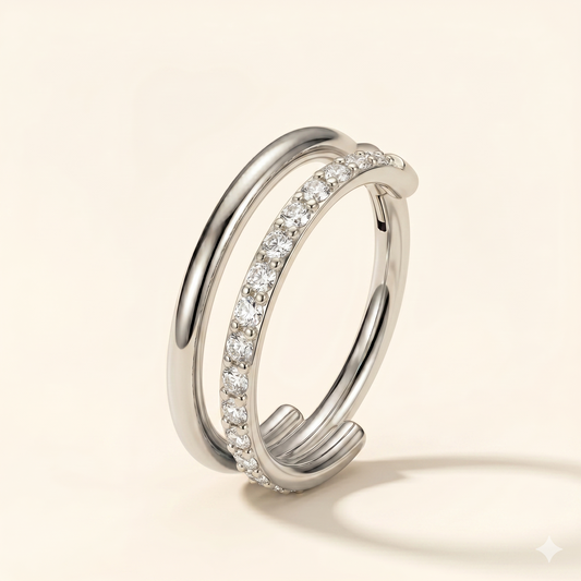 Pierścień zatrzaskowy z rzędem diamentów z tytanu G23 – muszla 16G