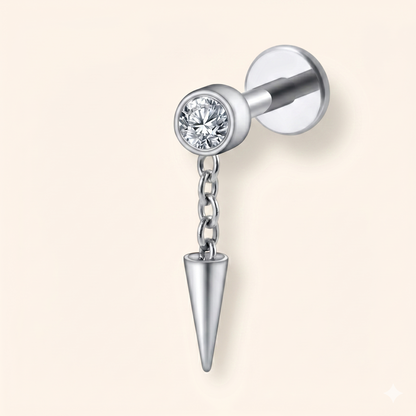 Right Grand ASTM F136 Tytan Bezel CZ Wiszący Stożek Labret Kolczyk Chrząstka Conch Helix Sztyft Tragus Kolec Łańcuszek Drop Kolczyk