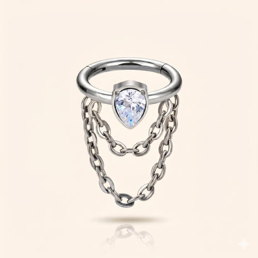 Pierścień Daith Cyrkon Tytanowy łańcuszek ASTM F136 – Chrząstka przegrody 16G